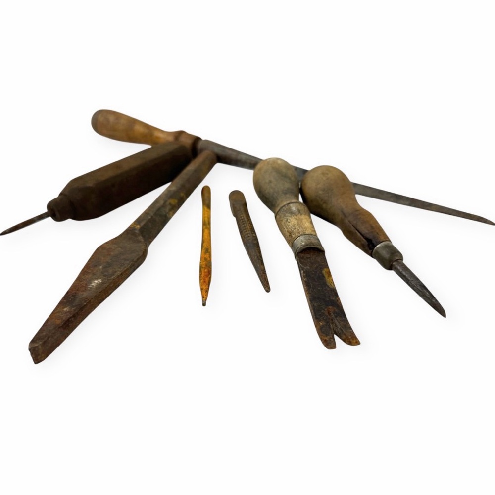 Vintage Woodworking Tool Lot Awls Chisels Gouge Tack Puller 12” - Rustic Decor - Picture 2 of 12